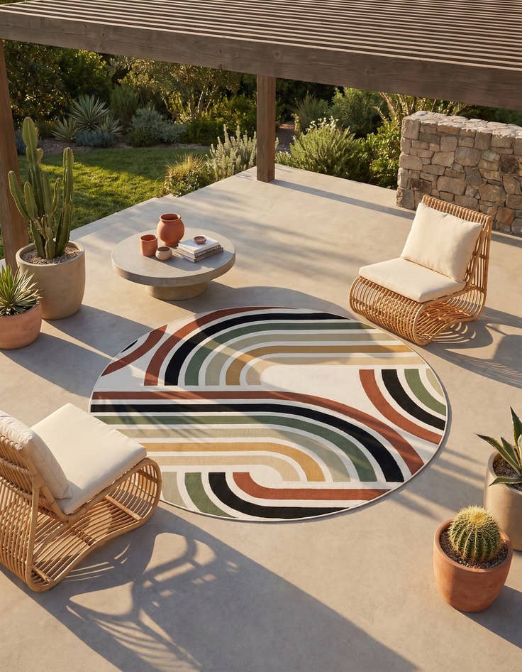 Detail image of 7' 10 x 7' 10 Easy-Clean Modern Indoor / Outdoor Round Rug
