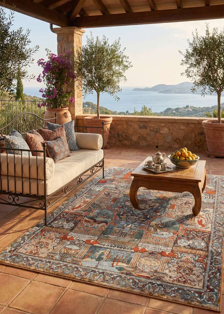 6' x 9' Easy-Clean Traditional Indoor / Outdoor Rug