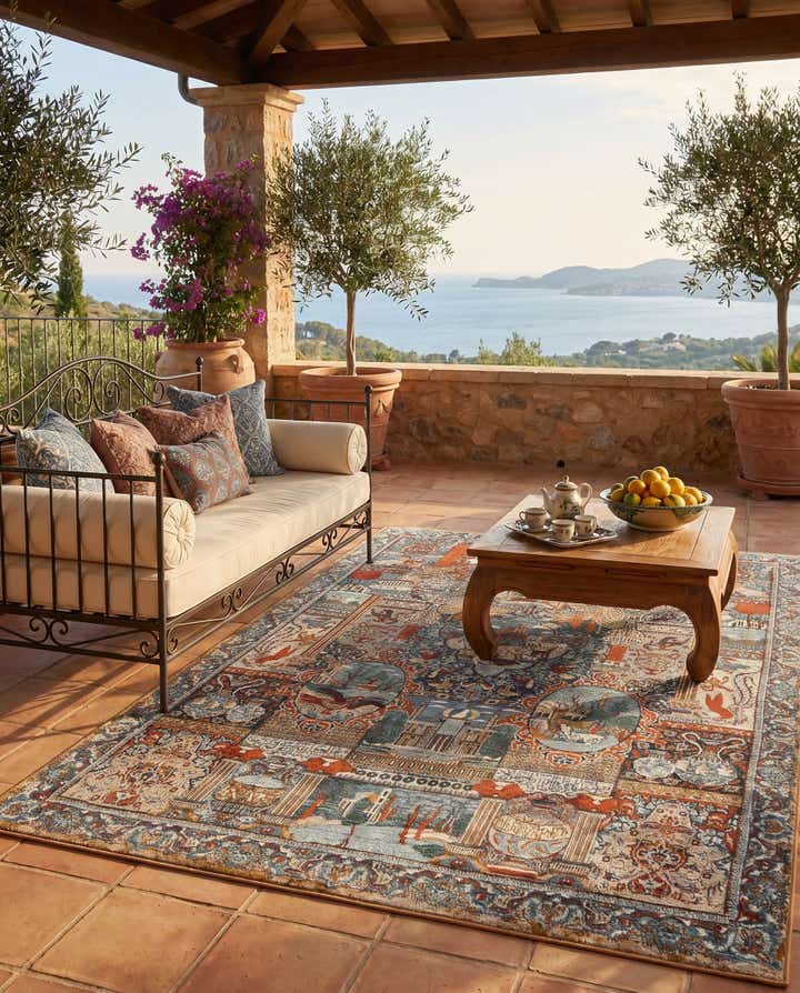 6' x 9' Easy-Clean Traditional Indoor / Outdoor Rug