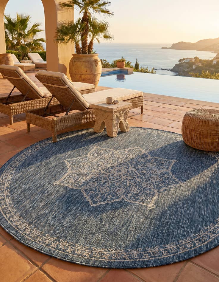 Detail image of 7' 10 x 7' 10 Easy-Clean Traditional Indoor / Outdoor Round Rug