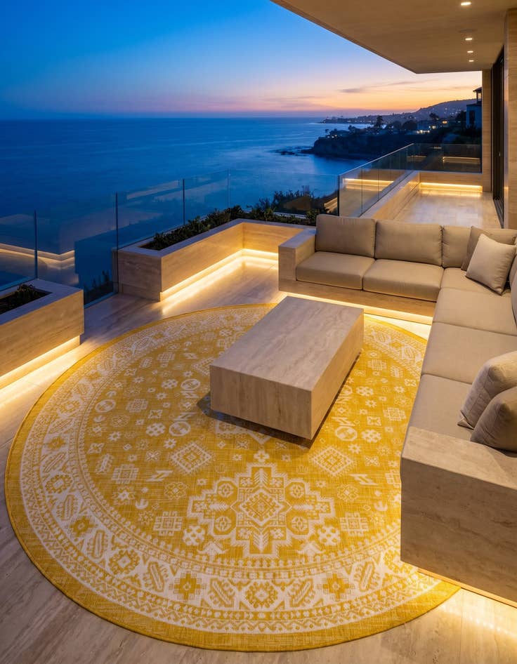 Detail image of 10' x 10' Easy-Clean Aztec Indoor / Outdoor Round Rug