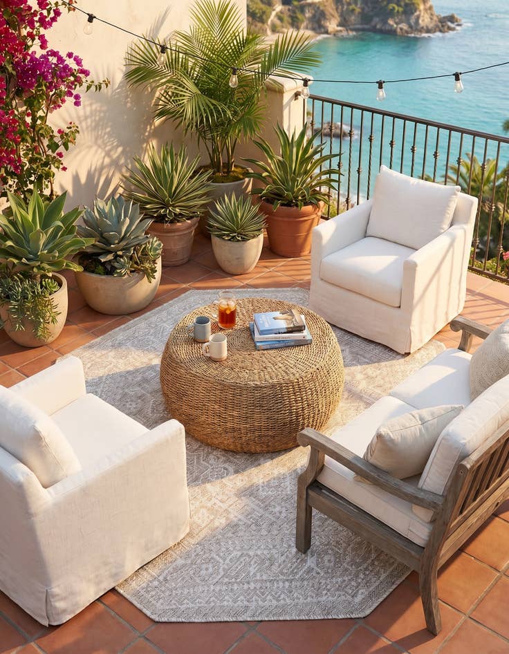 Detail image of 5' 3 x 5' 3 Easy-Clean Aztec Indoor / Outdoor Octagon Rug