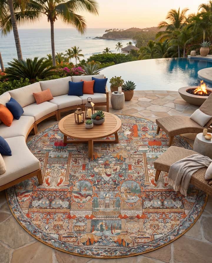 10' x 10' Easy-Clean Traditional Indoor / Outdoor Round Rug