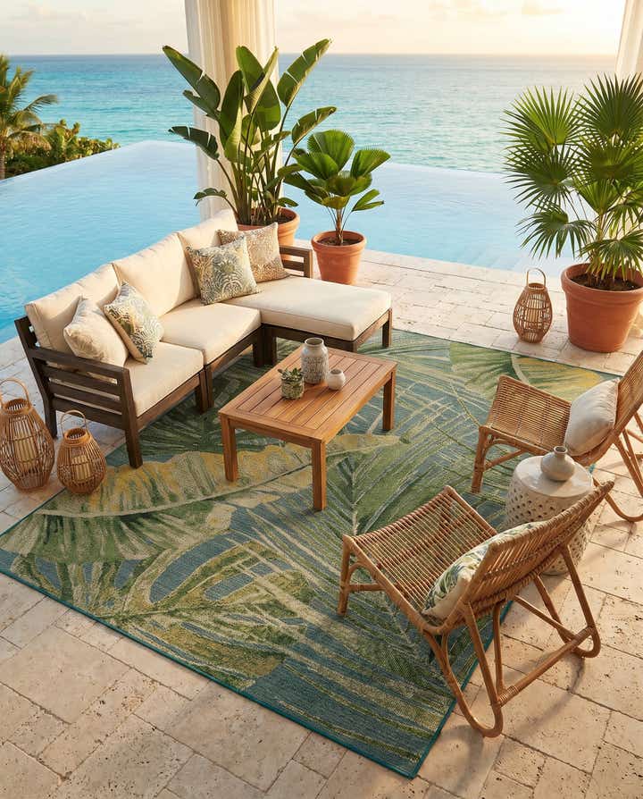 7' 10 x 10' Easy-Clean Botanical Indoor / Outdoor Rug