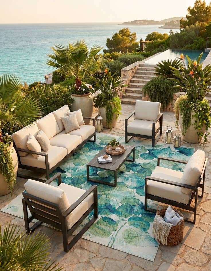 Detail image of 9' x 12' Easy-Clean Botanical Indoor / Outdoor Rug