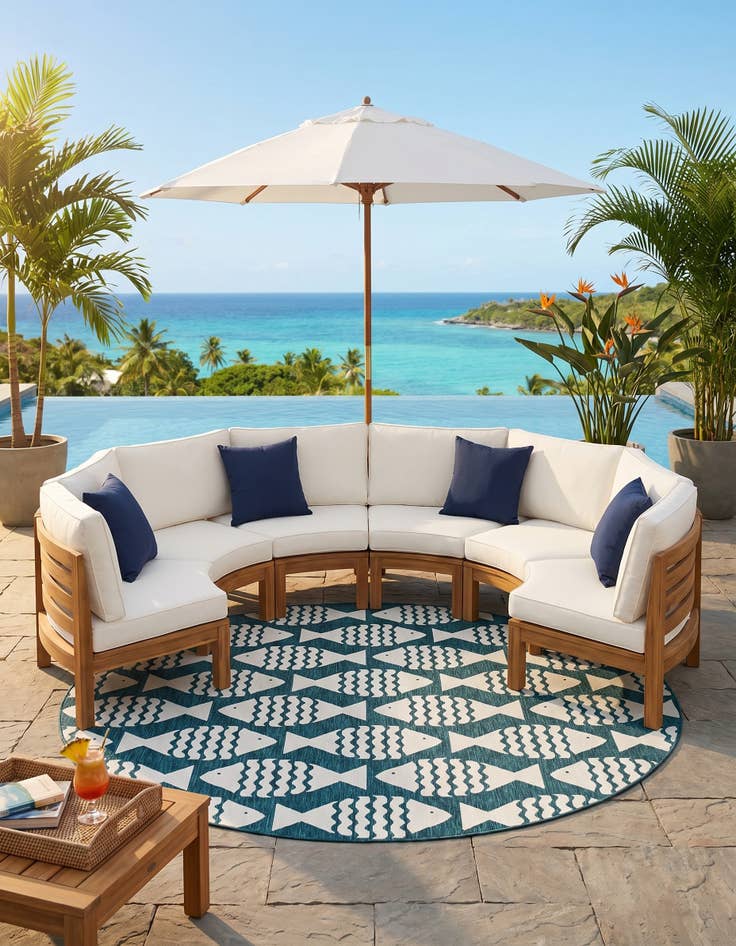 Detail image of 10' x 10' Easy-Clean Coastal Indoor / Outdoor Round Rug