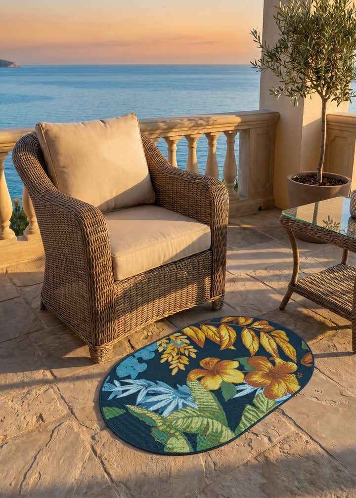 2' 2 x 3' Easy-Clean Botanical Indoor / Outdoor Oval Rug