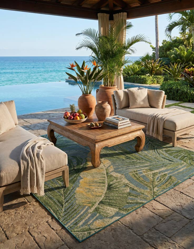 Detail image of 7' 10 x 7' 10 Easy-Clean Botanical Indoor / Outdoor Square Rug