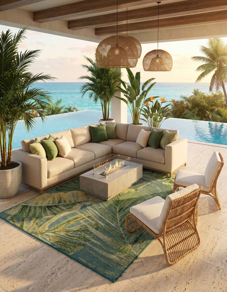 Detail image of 6' x 9' Easy-Clean Botanical Indoor / Outdoor Rug