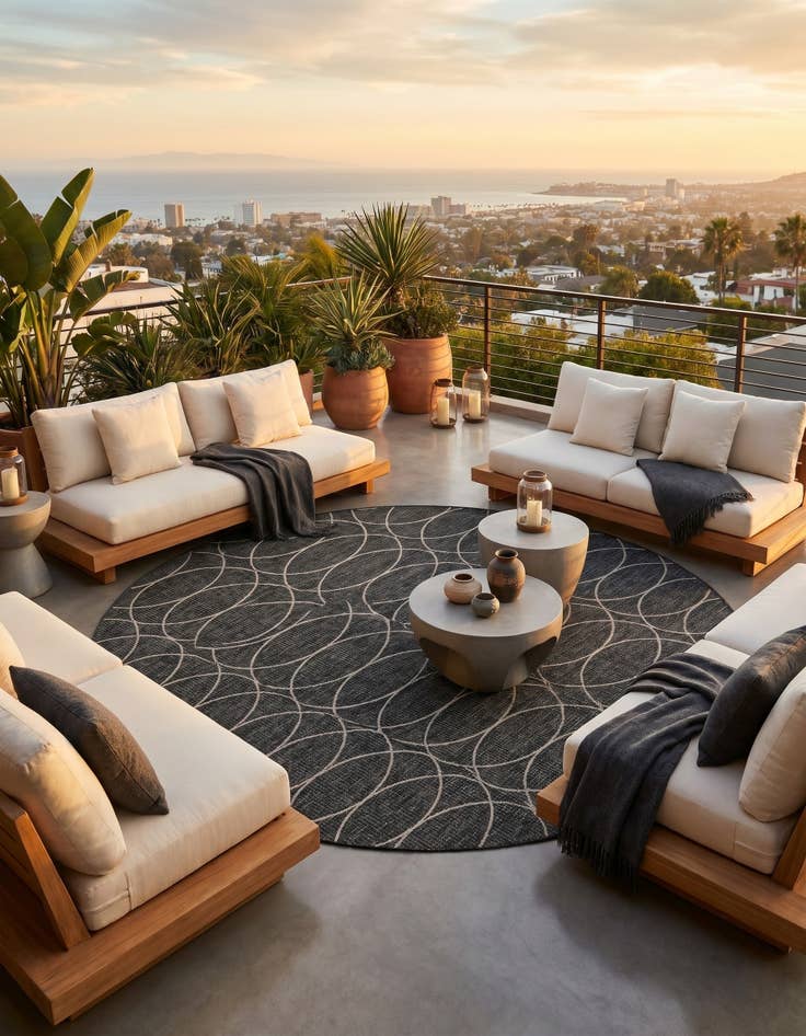 Detail image of 10' x 10' Easy-Clean Trellis Indoor / Outdoor Round Rug