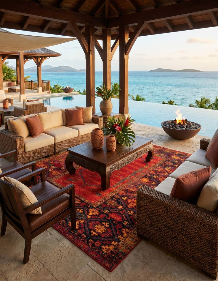 Detail image of 10' x 12' Easy-Clean Tribal Indoor / Outdoor Rug