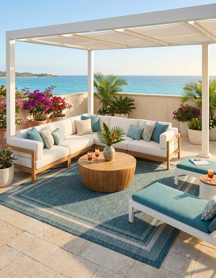 Detail image of 10' x 10' Easy-Clean Border Indoor / Outdoor Square Rug