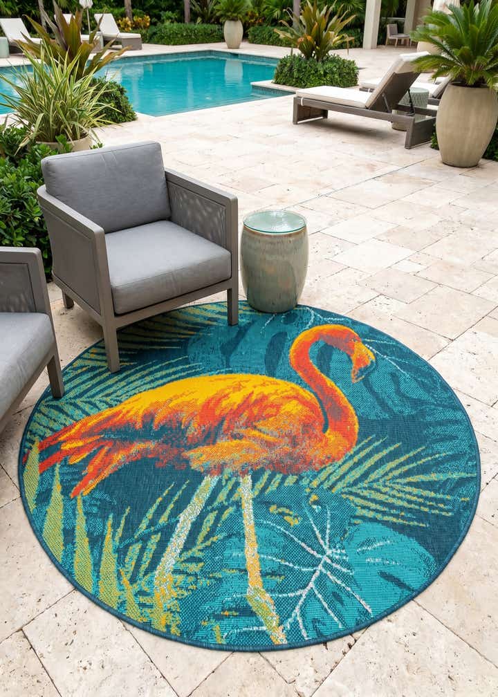 4' x 4' Easy-Clean Coastal Indoor / Outdoor Round Rug