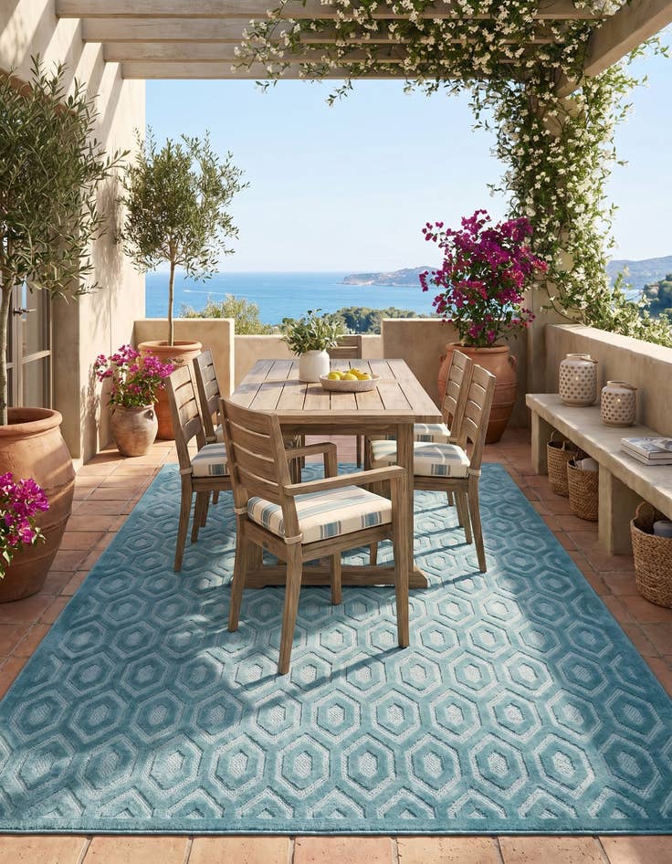 Detail image of 9' x 12' Easy-Clean Trellis Textured Indoor / Outdoor Rug