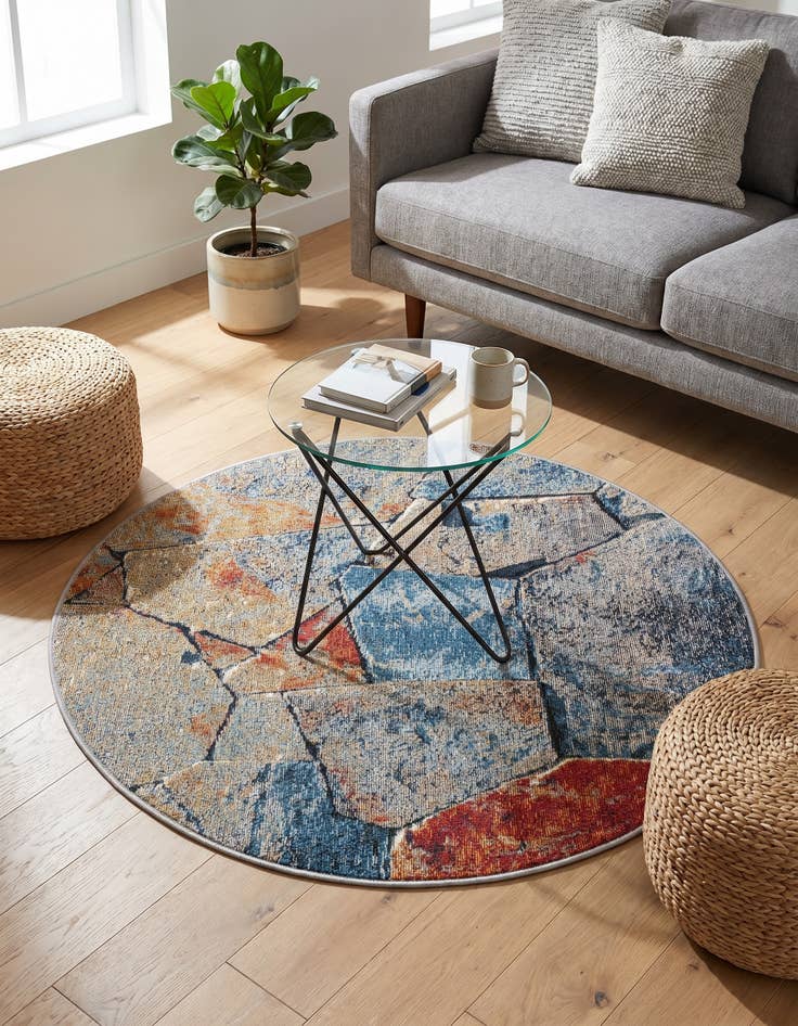 Detail image of 3' x 3' Easy-Clean Modern Indoor / Outdoor Round Rug