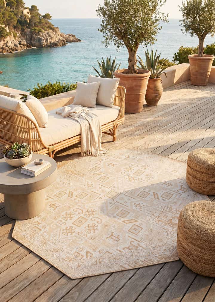 7' 10 x 7' 10 Easy-Clean Aztec Indoor / Outdoor Octagon Rug
