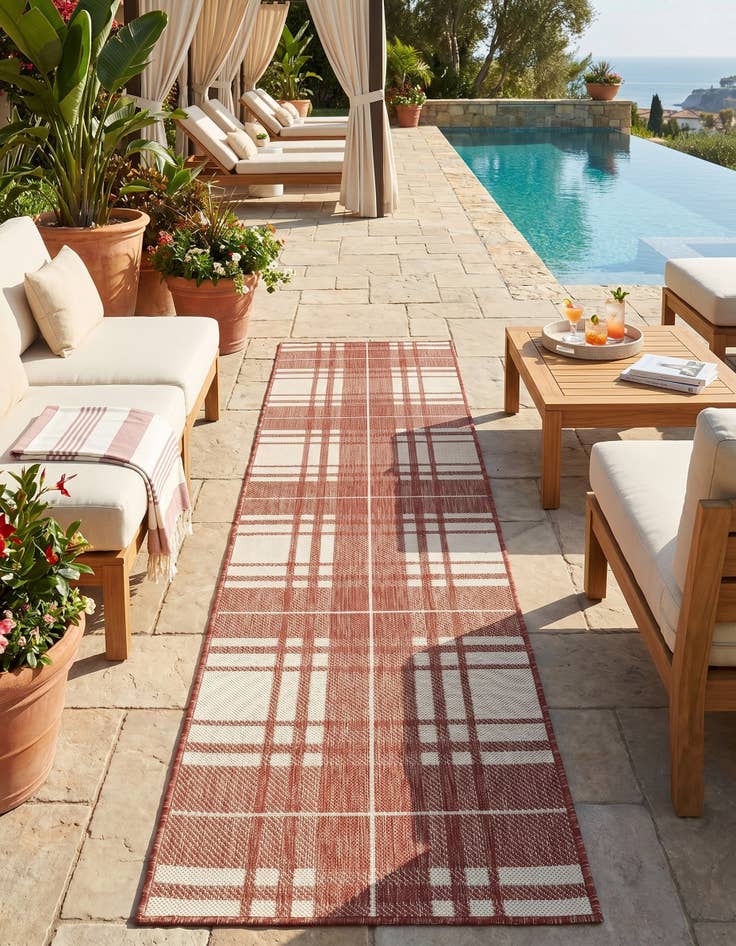 Detail image of 2' x 8' Easy-Clean Checkered Indoor / Outdoor Runner Rug