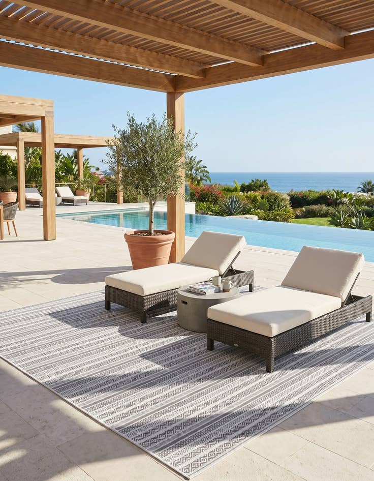 Detail image of 10' x 10' Easy-Clean Striped Indoor / Outdoor Square Rug