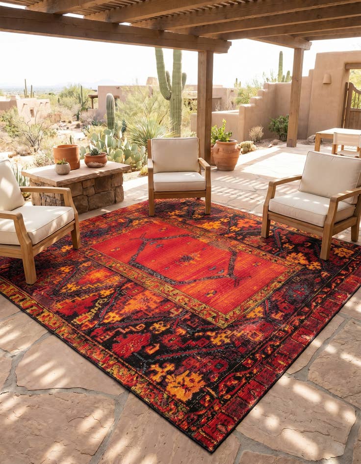 Detail image of 6' x 6' Easy-Clean Tribal Indoor / Outdoor Square Rug