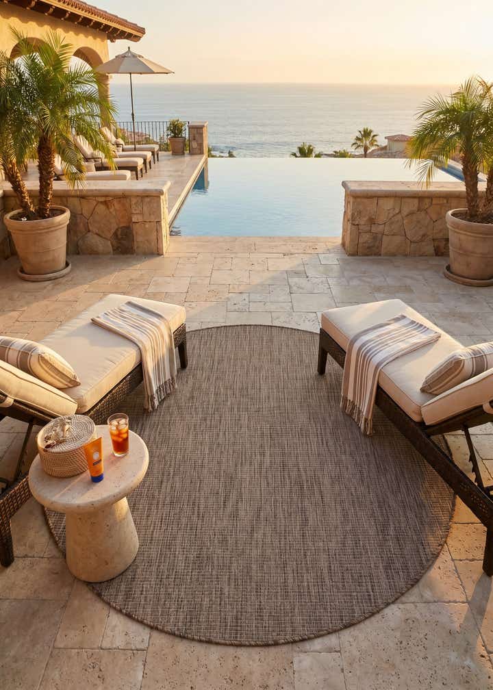 5' 3 x 5' 3 Easy-Clean Solid Indoor / Outdoor Round Rug