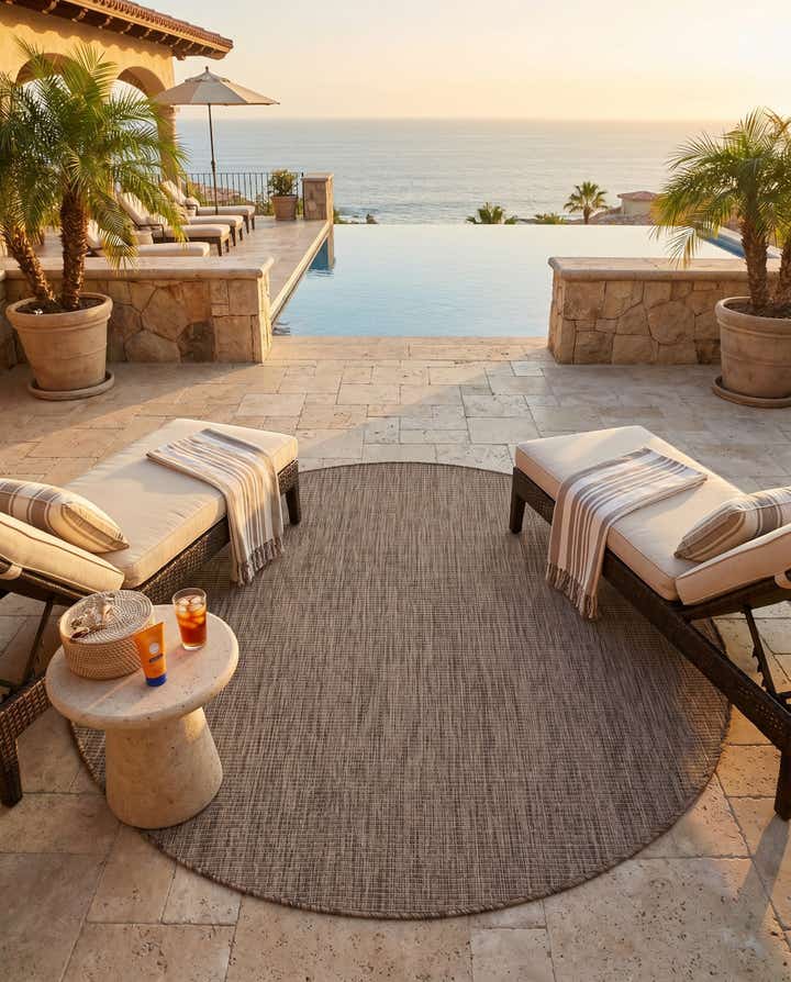 5' 3 x 5' 3 Easy-Clean Solid Indoor / Outdoor Round Rug
