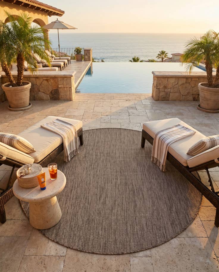 Detail image of 5' 3 x 5' 3 Easy-Clean Solid Indoor / Outdoor Round Rug