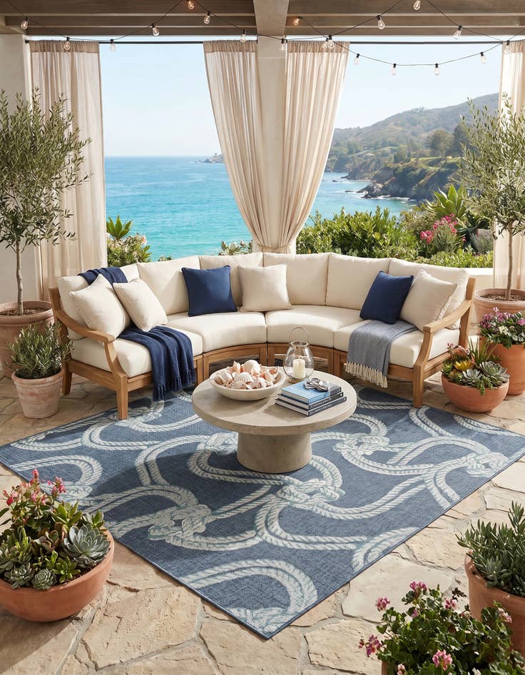 Detail image of 7' 10 x 7' 10 Easy-Clean Coastal Indoor / Outdoor Square Rug