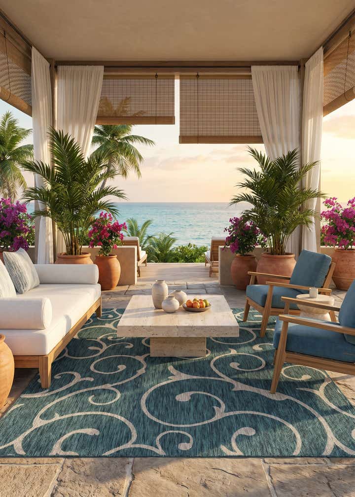 7' 10 x 11' Easy-Clean Botanical Indoor / Outdoor Rug