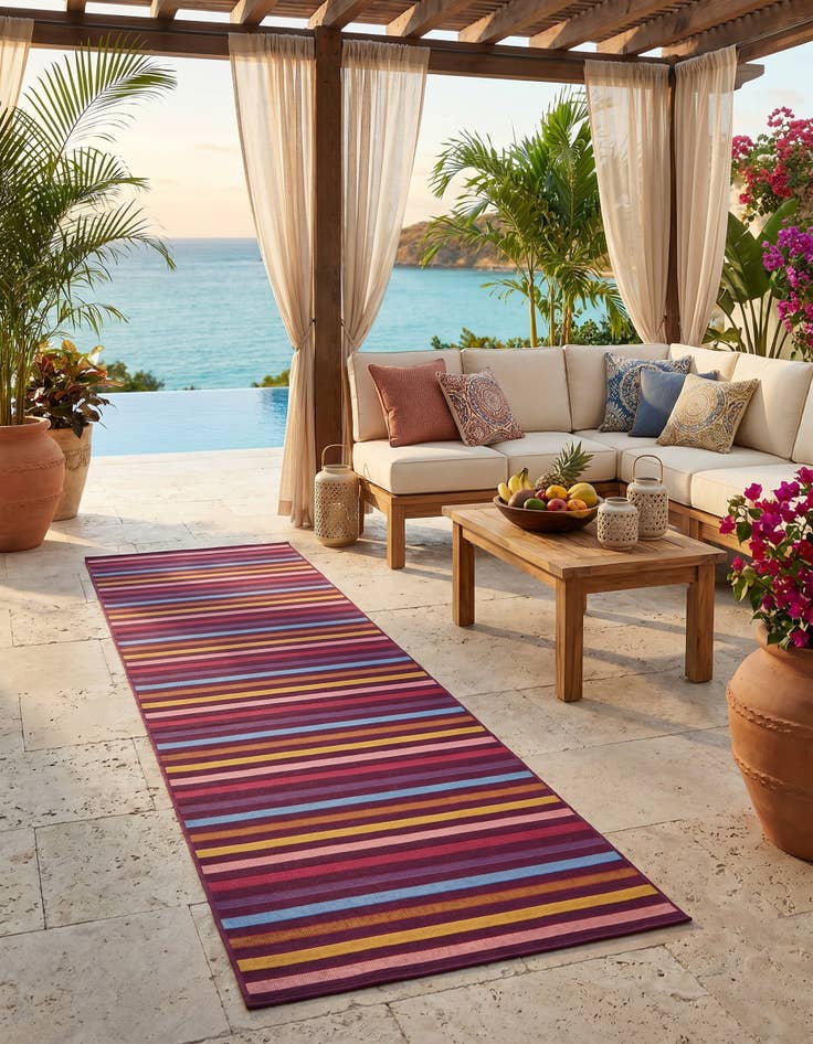 Detail image of 2' 7 x 10' Easy-Clean Striped Indoor / Outdoor Runner Rug