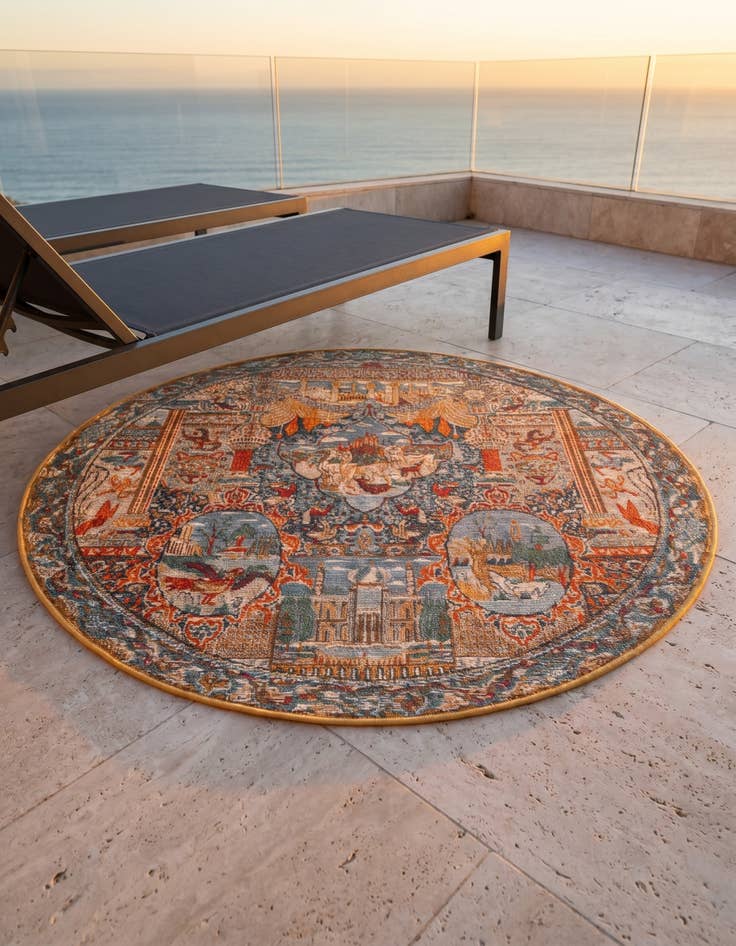 Detail image of 4' x 4' Easy-Clean Traditional Indoor / Outdoor Round Rug