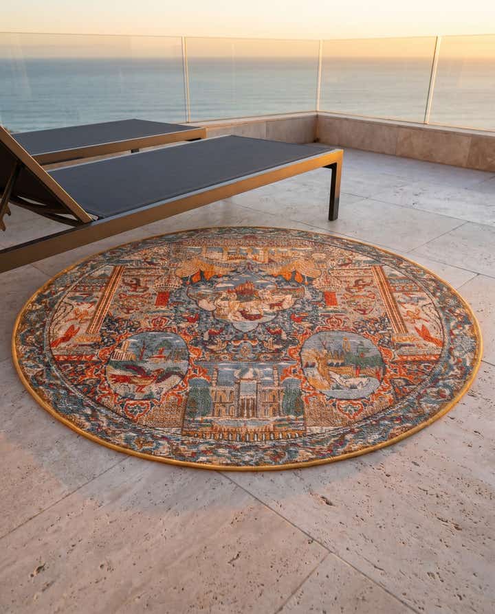 4' x 4' Easy-Clean Traditional Indoor / Outdoor Round Rug