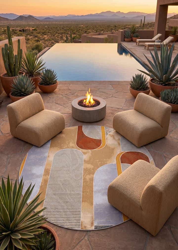 7' 10 x 7' 10 Easy-Clean Modern Indoor / Outdoor Round Rug