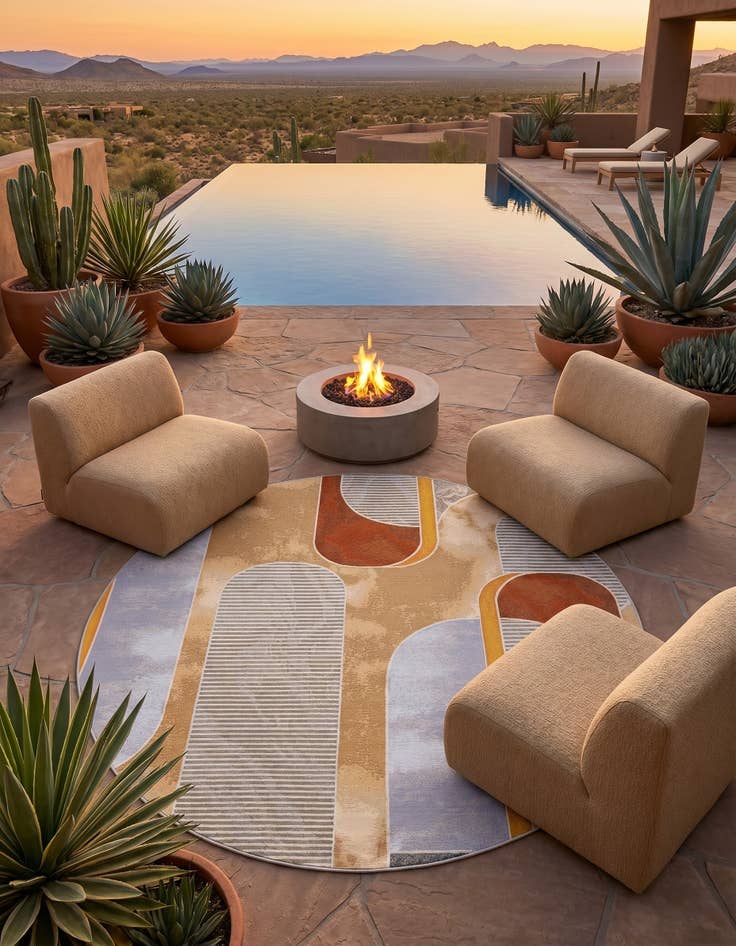 Detail image of 7' 10 x 7' 10 Easy-Clean Modern Indoor / Outdoor Round Rug