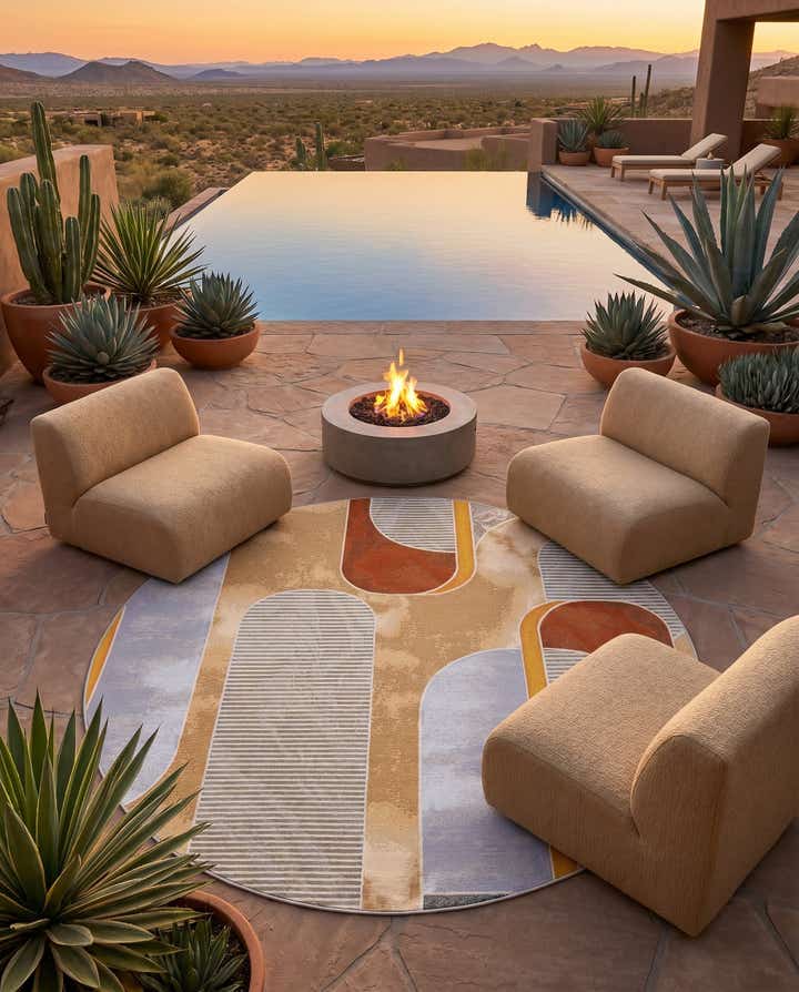7' 10 x 7' 10 Easy-Clean Modern Indoor / Outdoor Round Rug