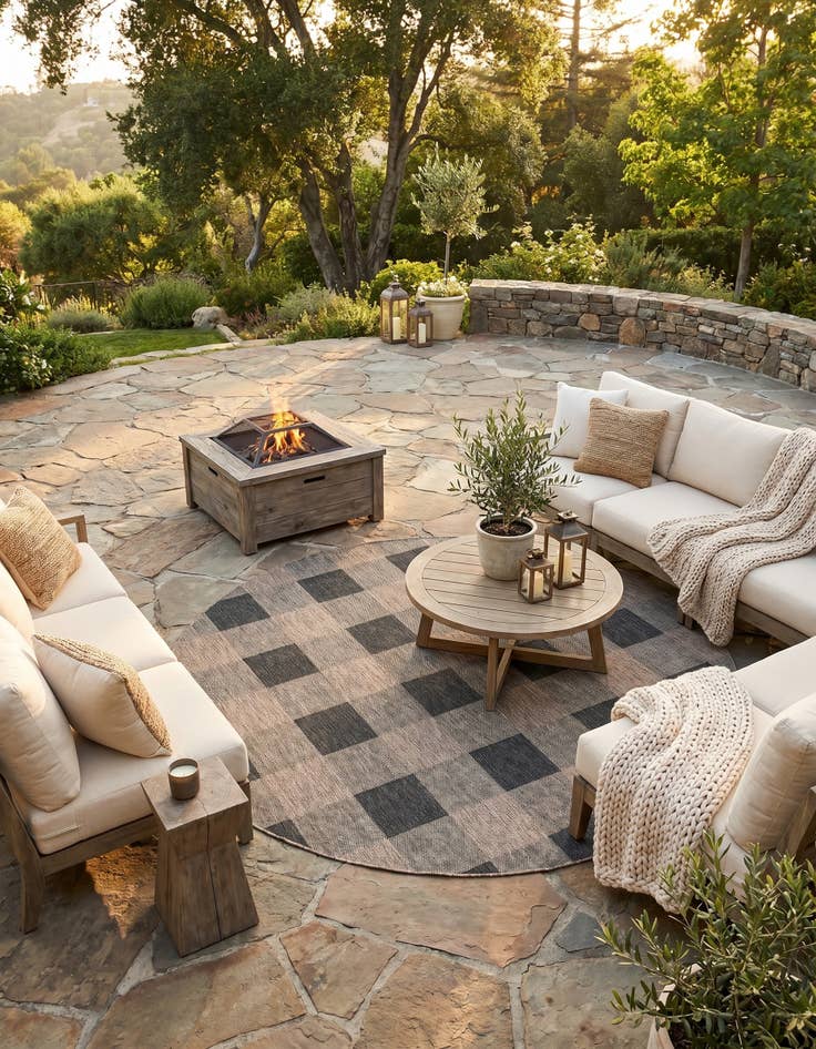 Detail image of 7' 10 x 7' 10 Easy-Clean Checkered Indoor / Outdoor Round Rug