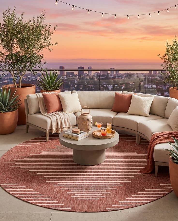 Detail image of 10' 8 x 10' 8 Easy-Clean Modern Indoor / Outdoor Round Rug