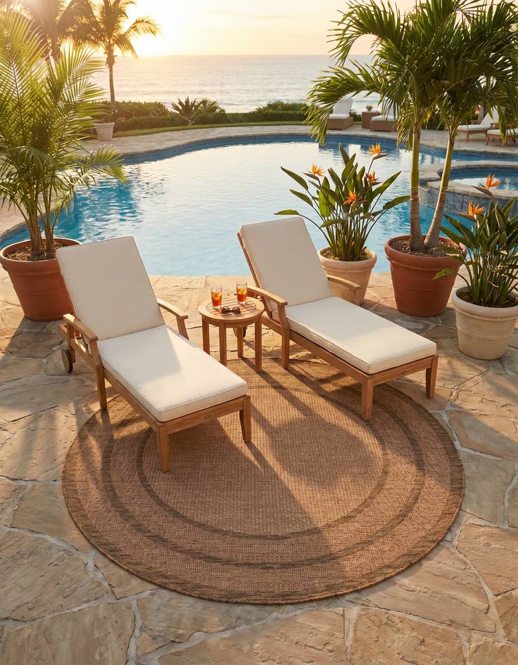 Detail image of 6' x 6' Easy-Clean Border Indoor / Outdoor Round Rug