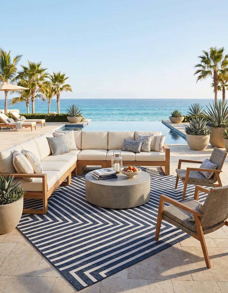 Detail image of 13' x 13' Easy-Clean Modern Indoor / Outdoor Square Rug