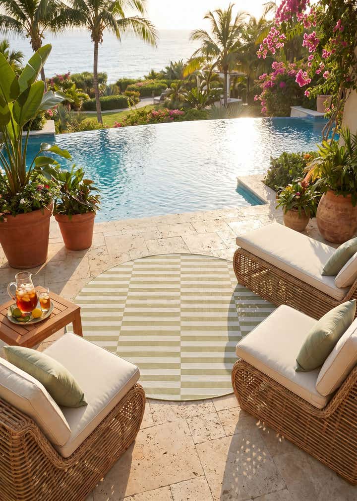 5' 3 x 5' 3 Easy-Clean Striped Indoor / Outdoor Round Rug