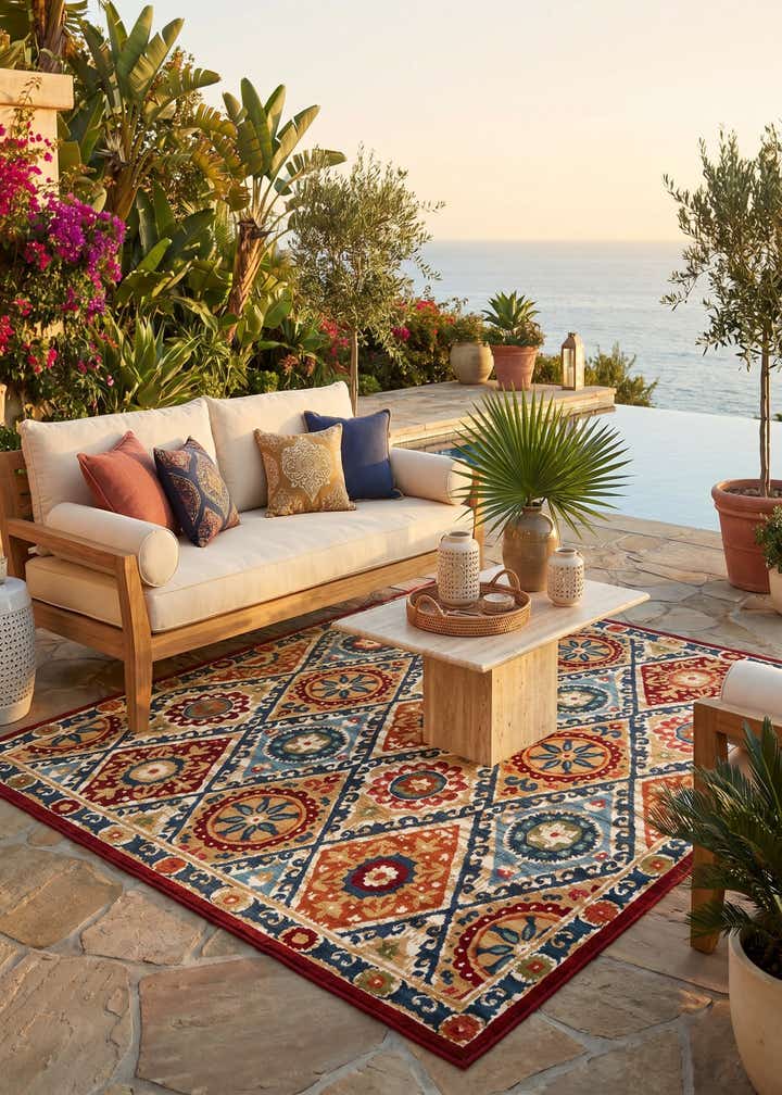 7' 10 x 7' 10 Easy-Clean Modern Indoor / Outdoor Square Rug