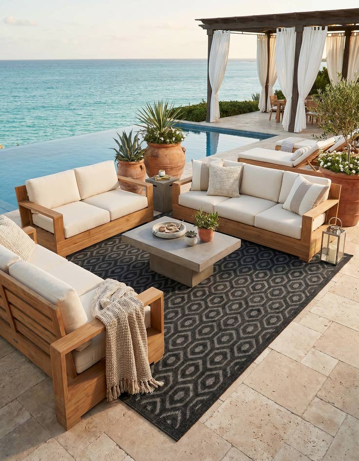 Detail image of 9' x 12' Easy-Clean Trellis Textured Indoor / Outdoor Rug