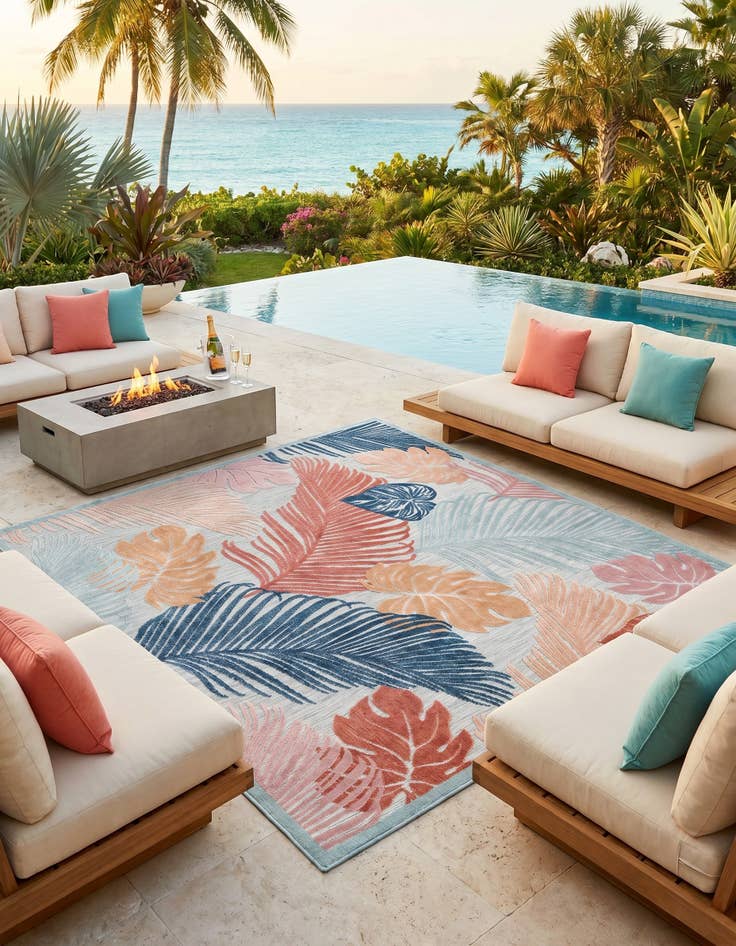Detail image of 8' 2 x 8' 2 Easy-Clean Botanical Indoor / Outdoor Square Rug