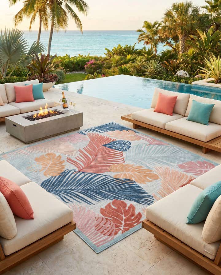 8' 2 x 8' 2 Easy-Clean Botanical Indoor / Outdoor Square Rug
