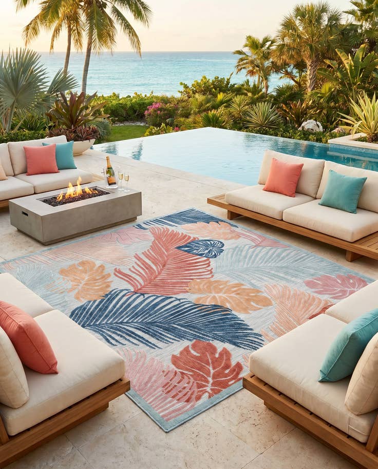 Detail image of 8' 2 x 8' 2 Easy-Clean Botanical Indoor / Outdoor Square Rug