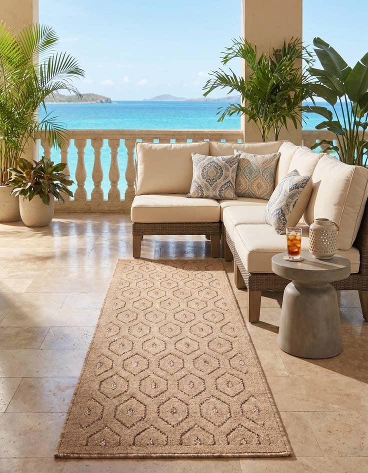 Detail image of 2' x 6' Easy-Clean Trellis Textured Indoor / Outdoor Runner Rug