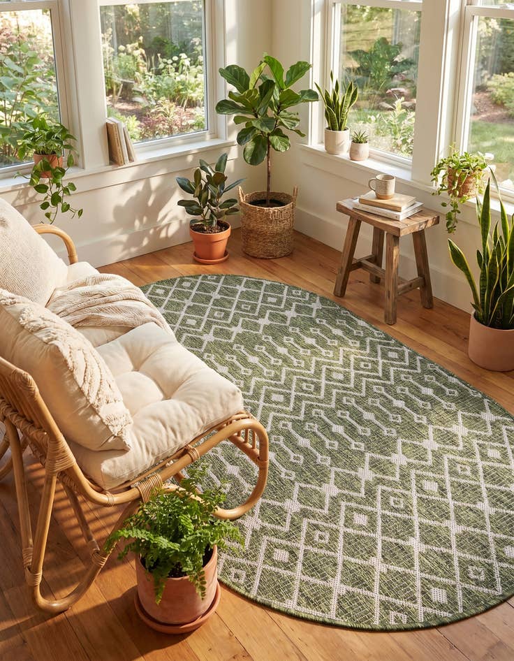 Detail image of 3' x 5' 3 Easy-Clean Lattice Indoor / Outdoor Oval Rug