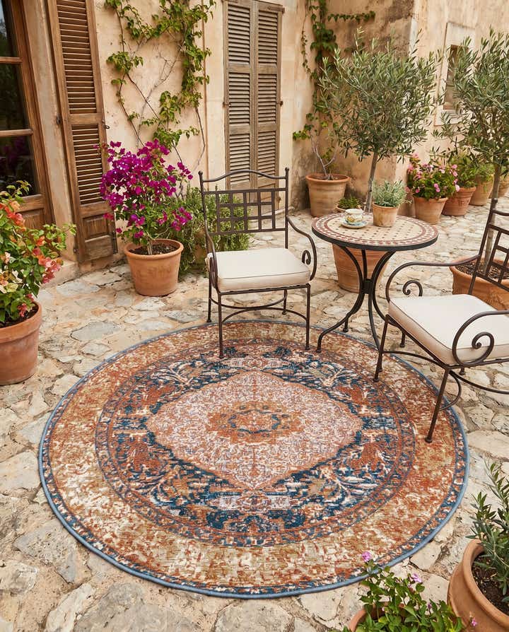 4' x 4' Easy-Clean Traditional Indoor / Outdoor Round Rug
