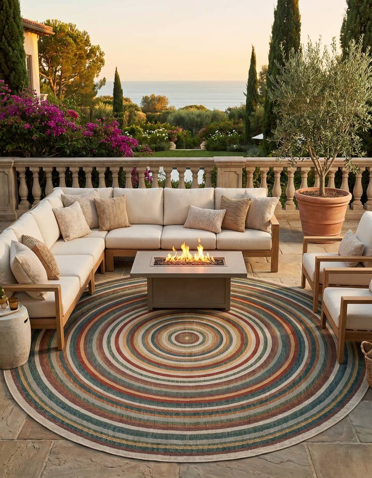 Detail image of 12' x 12' Easy-Clean Baja Indoor / Outdoor Round Rug