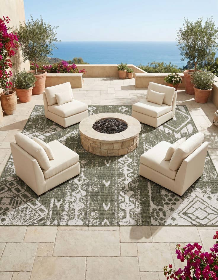 Detail image of 10' 8 x 10' 8 Easy-Clean Bohemian Indoor / Outdoor Square Rug