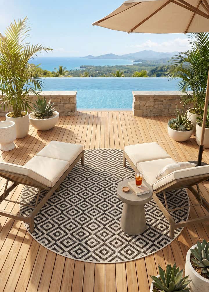 5' 3 x 5' 3 Easy-Clean Jill Zarin Costa Rica Indoor / Outdoor Round Rug